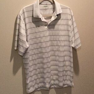 IZOD Men's Striped Polo Shirt - White with black and grey